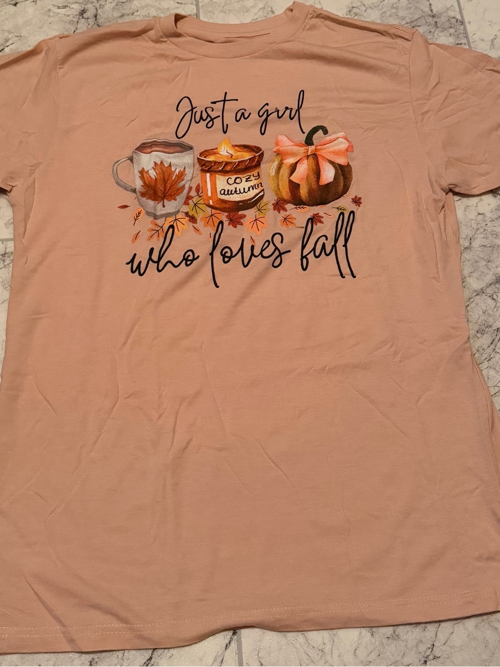 Just a Girl Who Loves Fall Graphic Tee - Peach